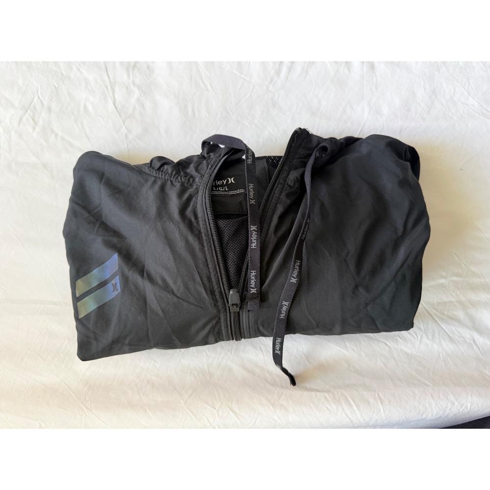 Hurley Mens Black Full Zip Hooded Windbreaker Jacket Large HSP21VMJ-01939